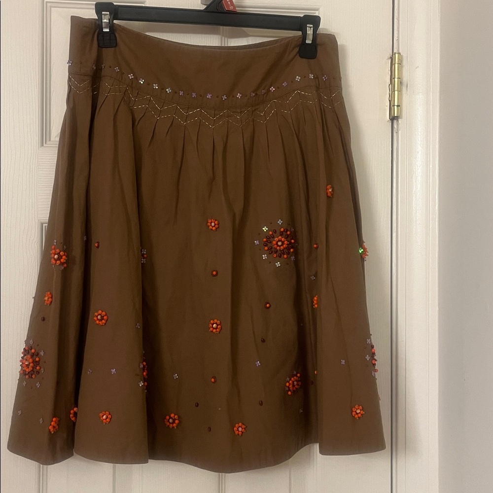 Odille Brown Skirt with Floral Embroidery
